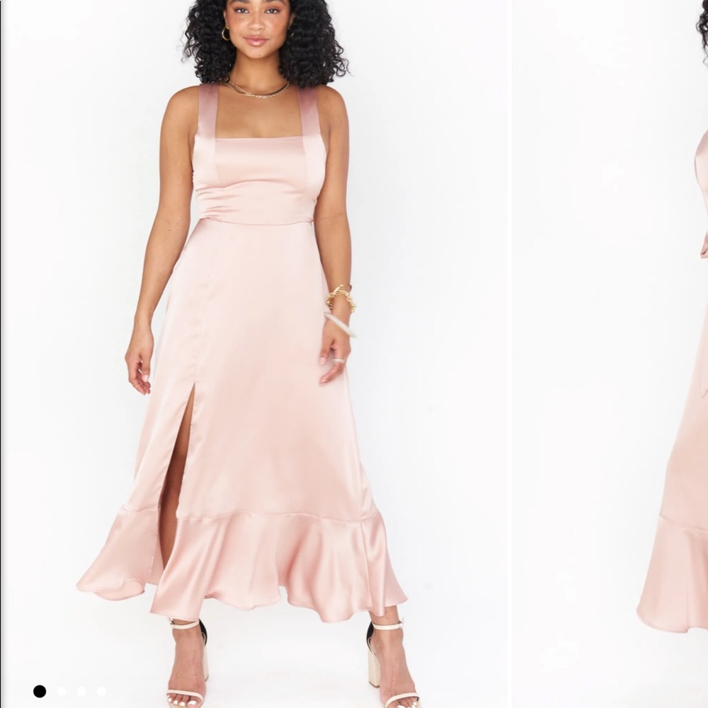 Show Me Your Mumu Claire Midi Dress Rose Gold Luxe Satin M